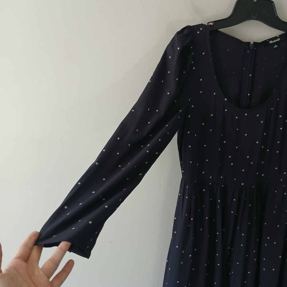 Madewell Women's Size 0 Alicia Long Sleeve Midi Dress in Night Stars Navy Pocket - Picture 6 of 16